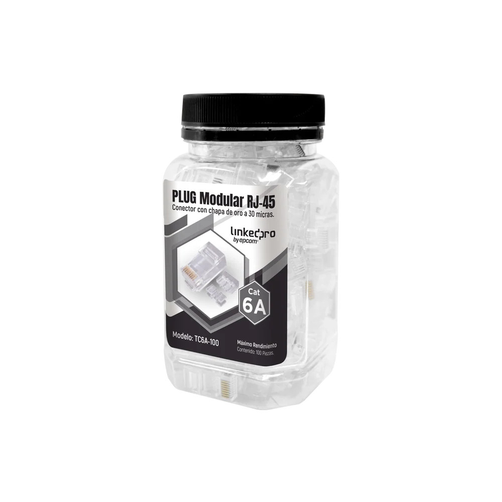 LinkedPRO TC6A100 100 Pieces Bottle with Modular Plug RJ45 Cat6A 30 microns