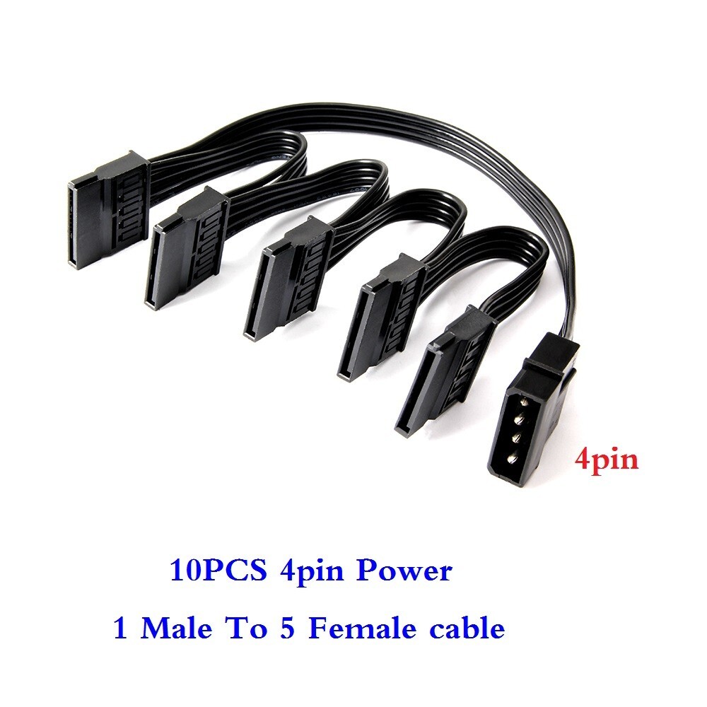 10PCS Molex 4 Pin 1 to 5 SATA 15 Pin Hard Drive Power Supply Splitter Cable