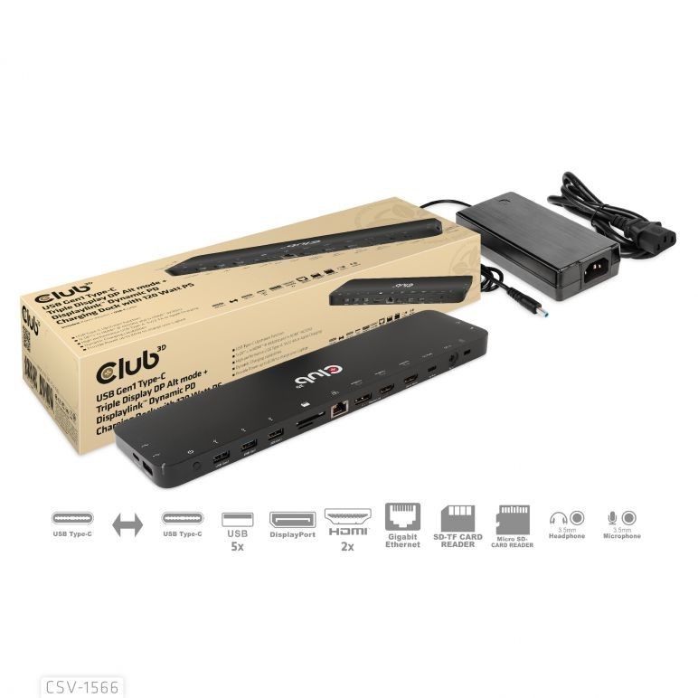 Club 3D CSV-1566 USB-C Triple Display Docking Station – DisplayLink, DP Alt Mode