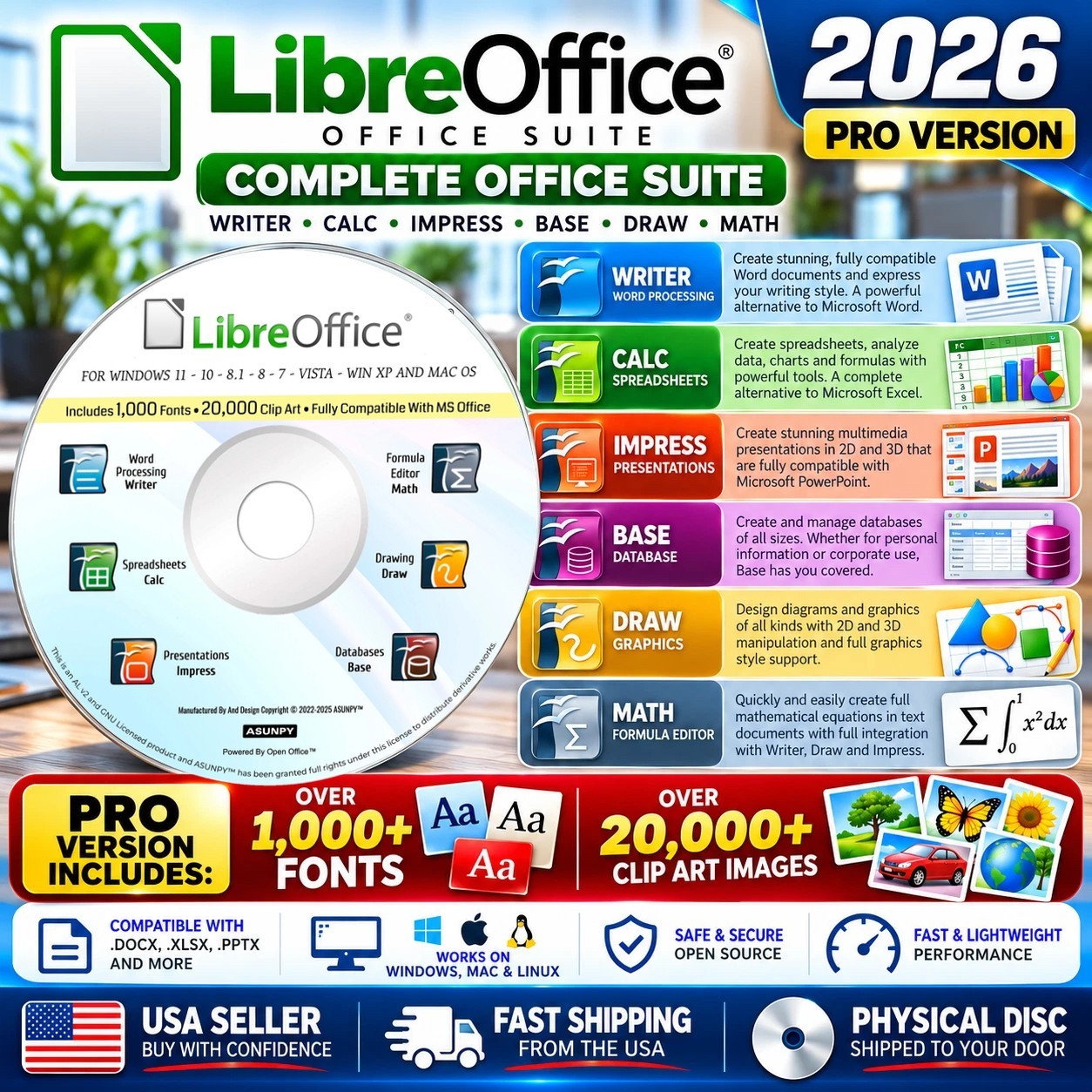 LibreOffice Pro 2026 Software Suite for Windows & Mac for  Home Student Business