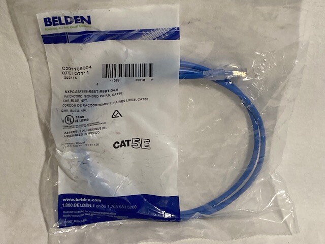 Belden C501106004 Patch Cord, CAT5E, 24 AWG, RJ45 Connector, 4 ft, Blue