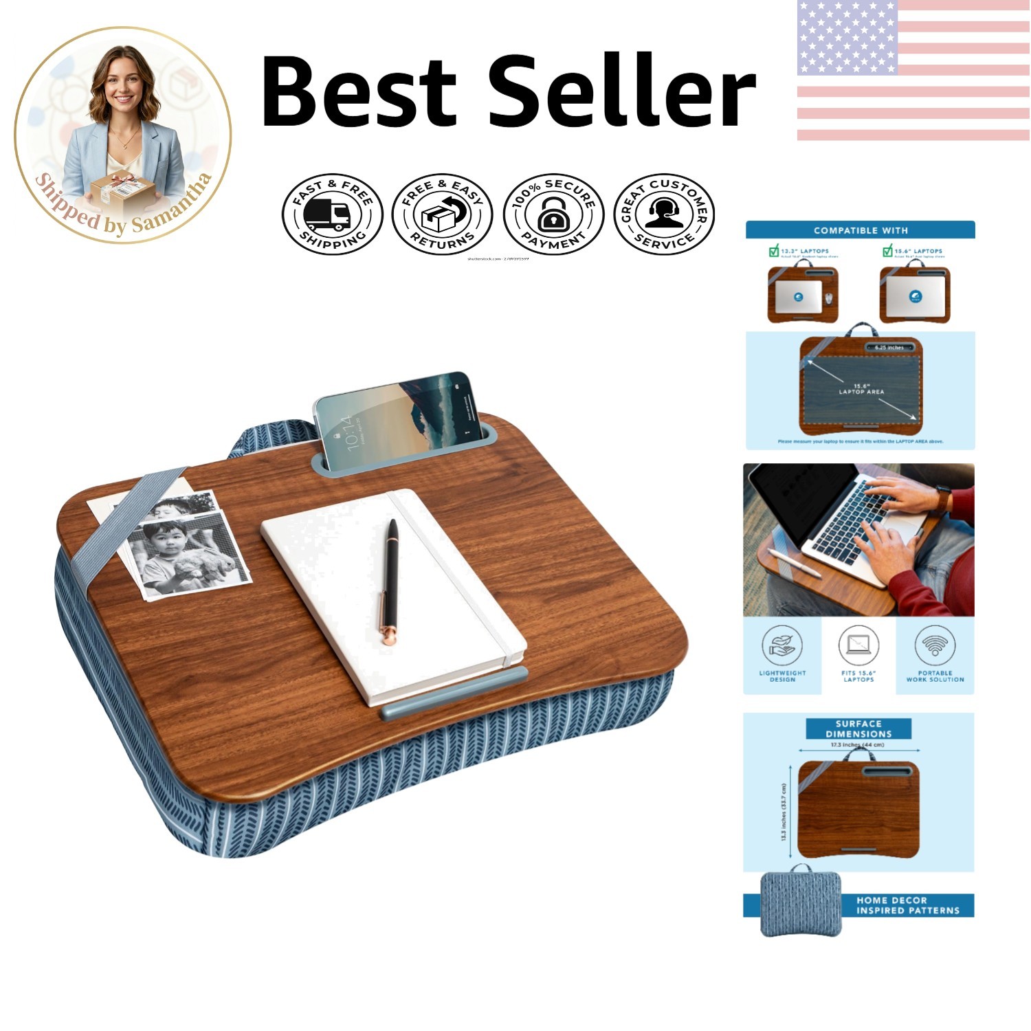 Designer Arrow Stripes Lap Desk for 15.6” Laptops - Portable & Comfortable