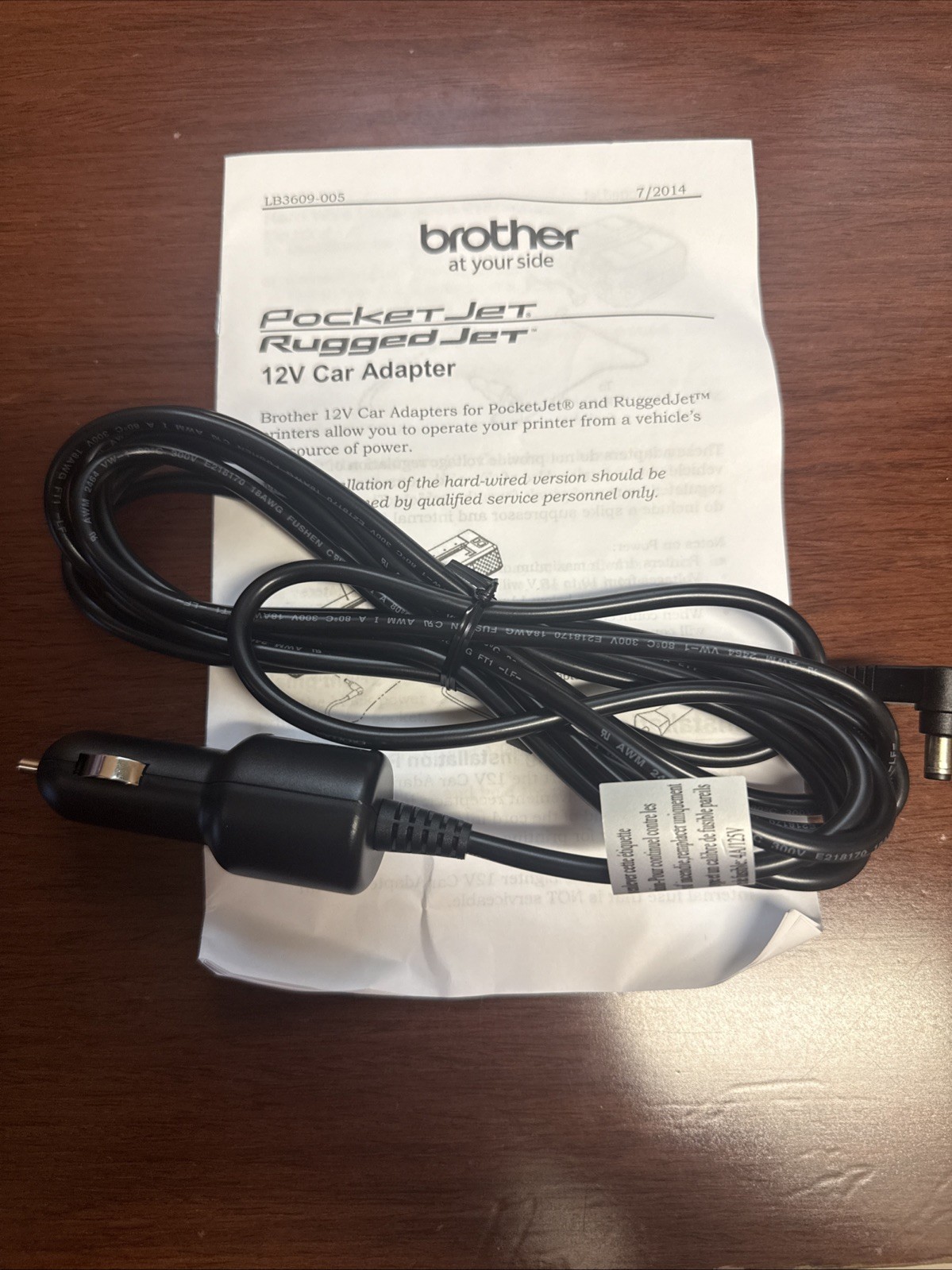 Brand New Never Installed Brother LB3609-005 Car Adapter PocketJet RuggedJet 12v