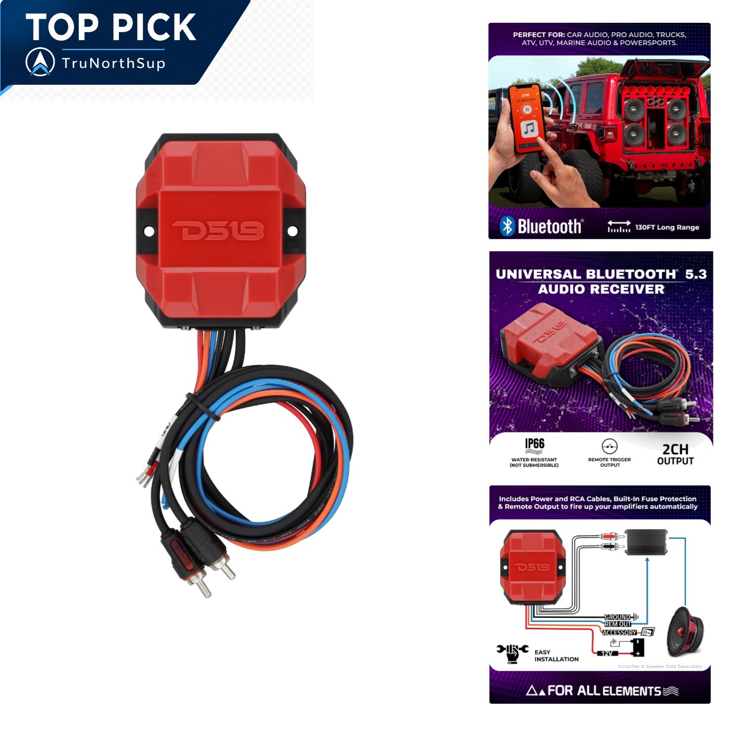 BTC-Five Bluetooth 5.3 Audio Receiver Car Marine Powersports Waterproof RCA A...