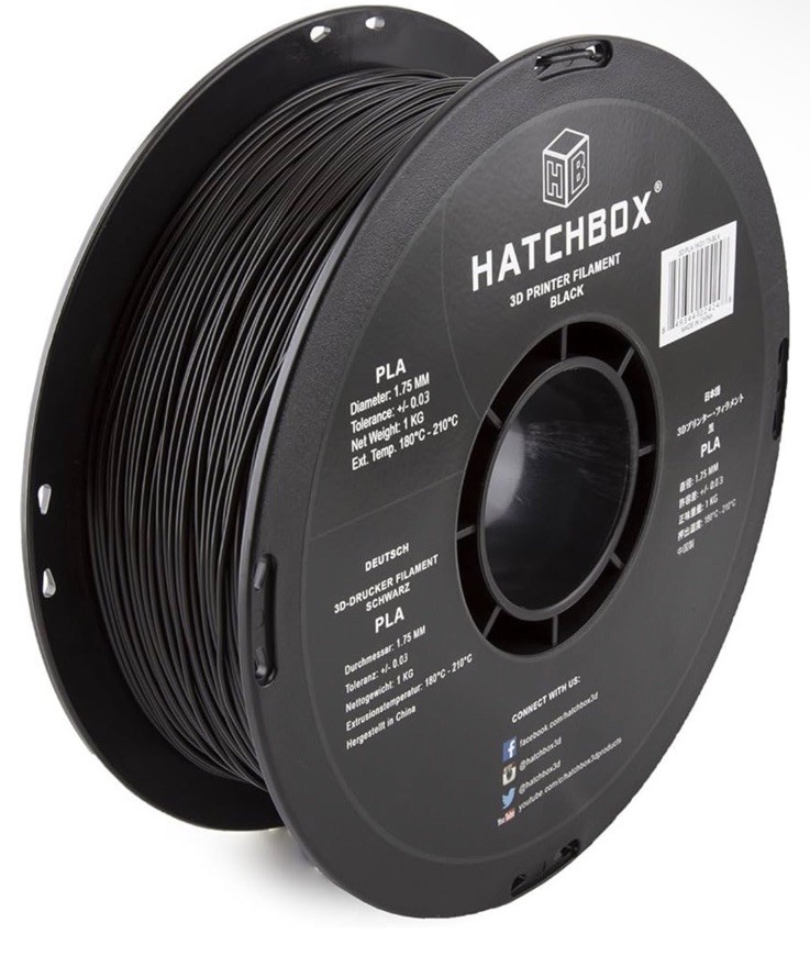 HATCHBOX PLA 1.75 mm 3D Printer Filament in black, 1kg Spool New Sealed Pack
