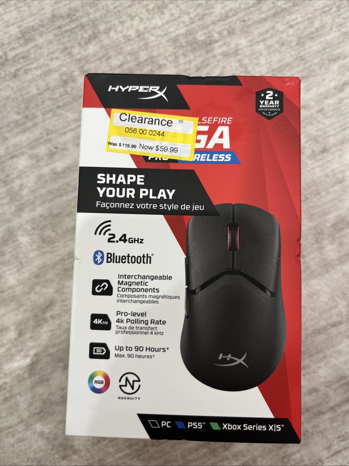New HyperX Pulsefire Saga Black A2PB2AA Multi-Platform Pro Wireless Mouse New