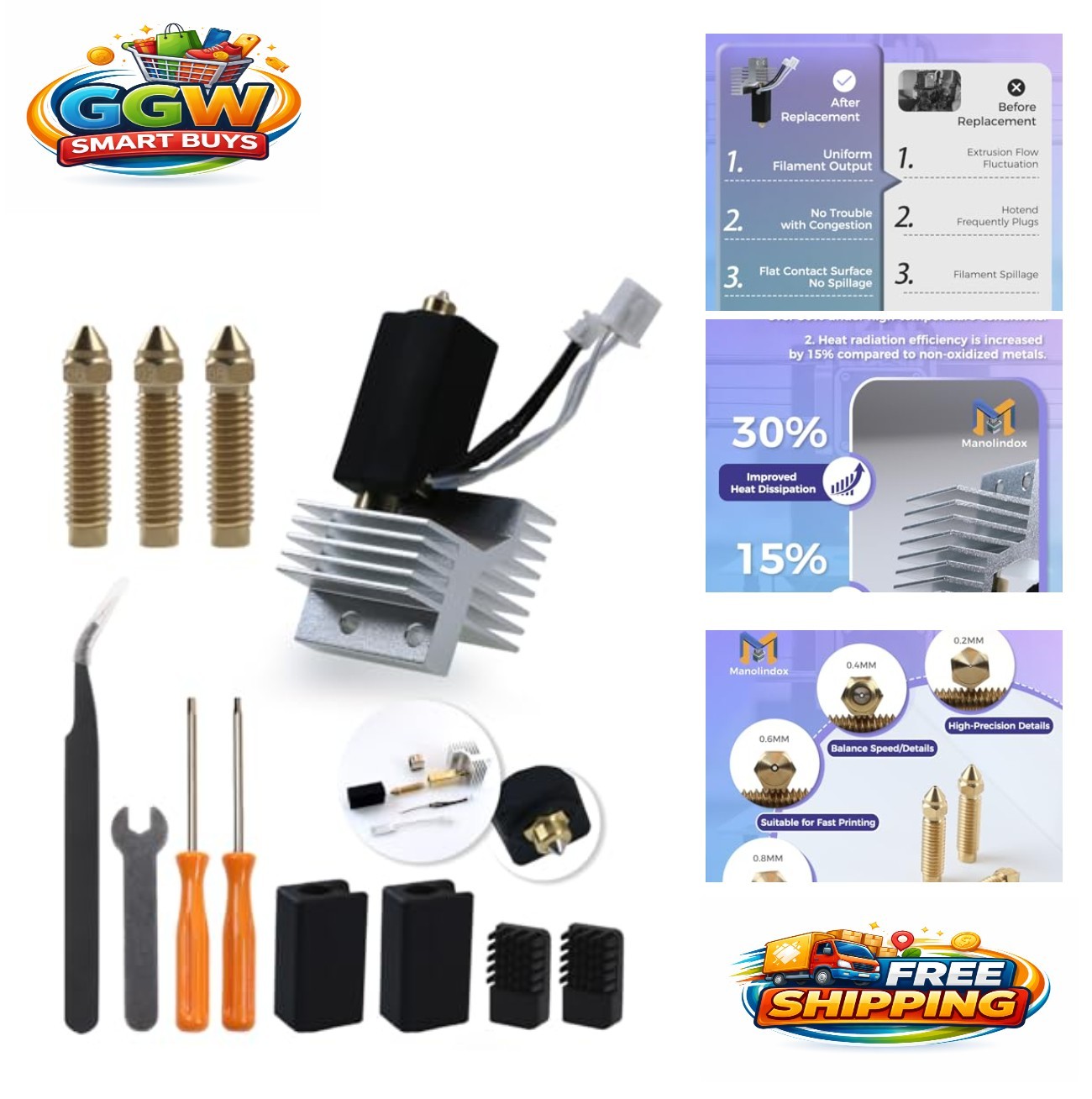 For Centauri Carbon Ceramic Hotend Kit 0.4mm Hardened Steel 0.2 0.6 0.8 Nozzles