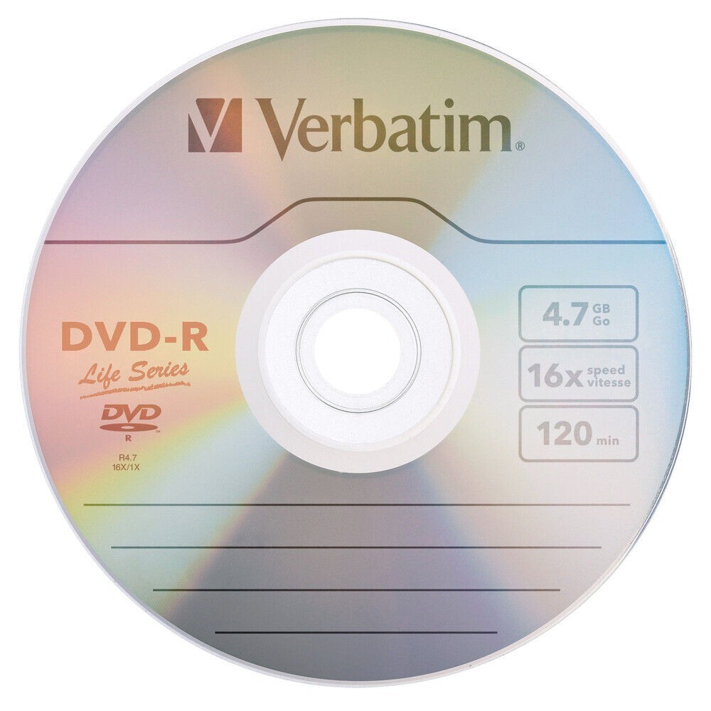 50 VERBATIM Blank DVD-R DVDR 16X Life Series 4.7GB Logo Disc in Paper Sleeves