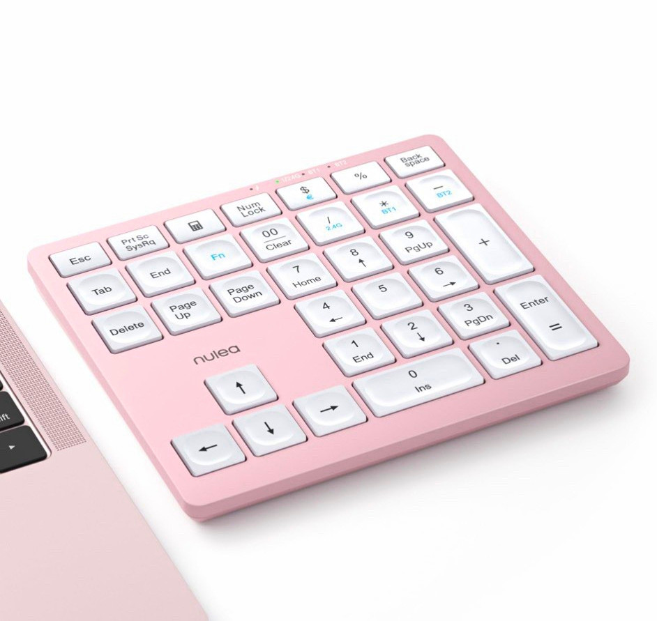 Nulea Wireless Numeric Keypad Number Pad Numpad, Pink English QWERTY Standard