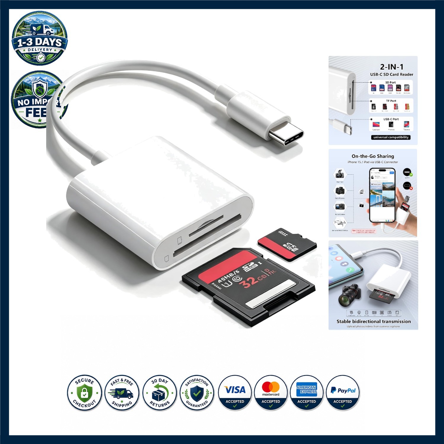 Effortless File Transfer: SD/Micro SD Card Reader for iPhone 17/16/15 Devices