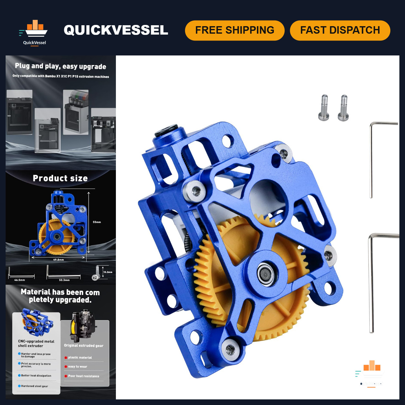 Lightweight Metal Extruder Kit for 3D Printers - CNC Hollow Shell, Dual Steel Ge