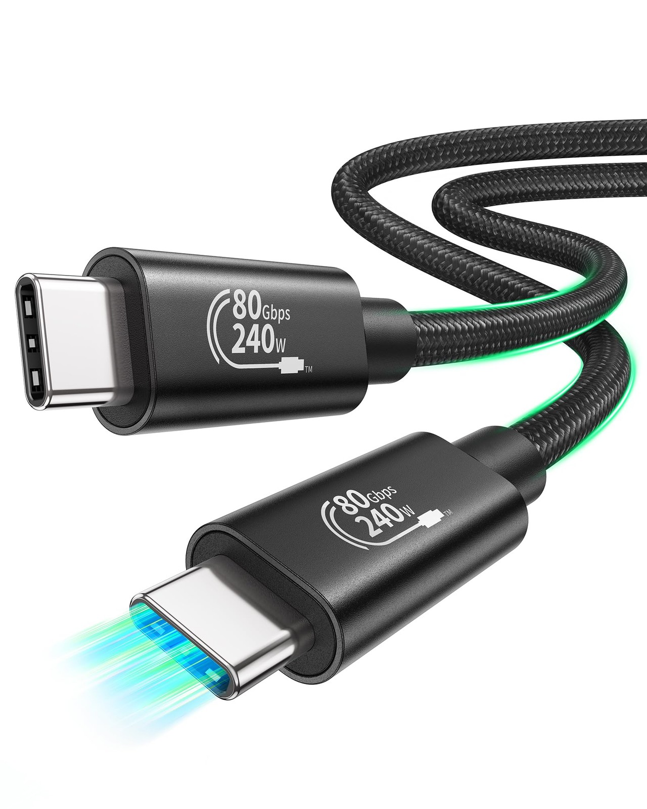 6FT 80Gbps Thunderbolt 5 Cable 240W Charging 16K/Dual 8K Braided USBC Video