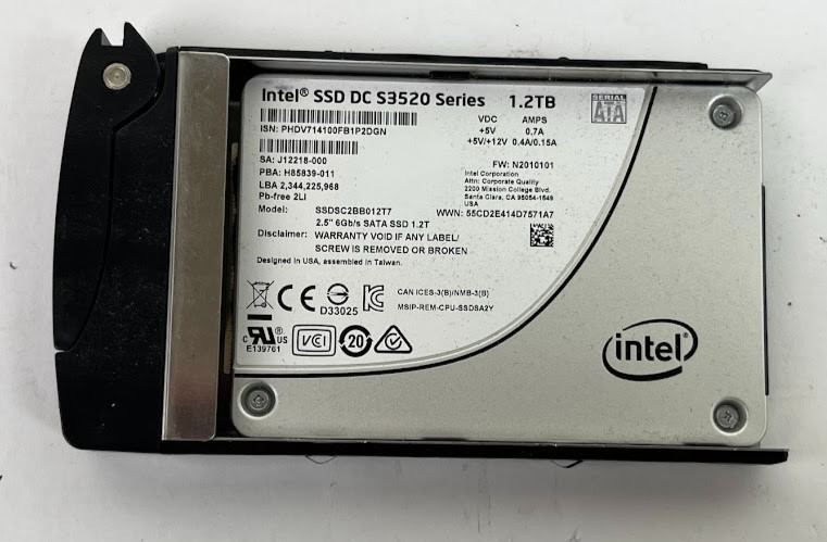 Intel SSDSC2BB012T7 1.2TB 2.5" SATA 6Gb/s SSD DC S3520 w/ Tray