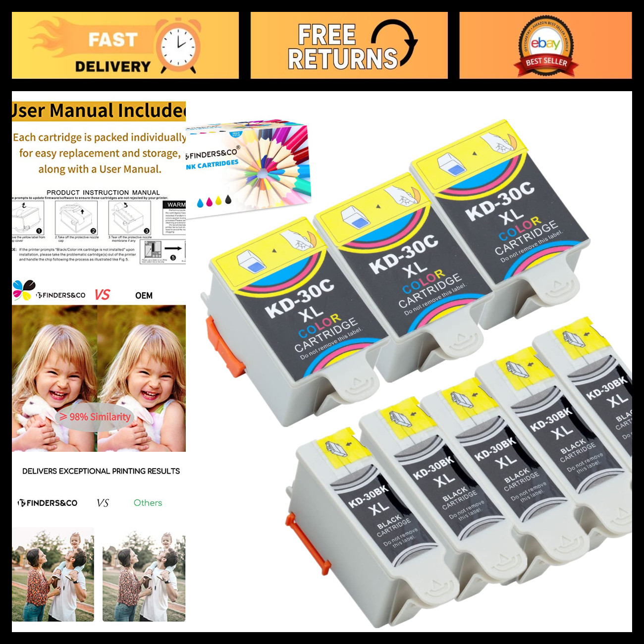 High-Quality Compatible Ink Cartridge for Kodak 30XL 30B 30C - ESP C315 C310 3.2