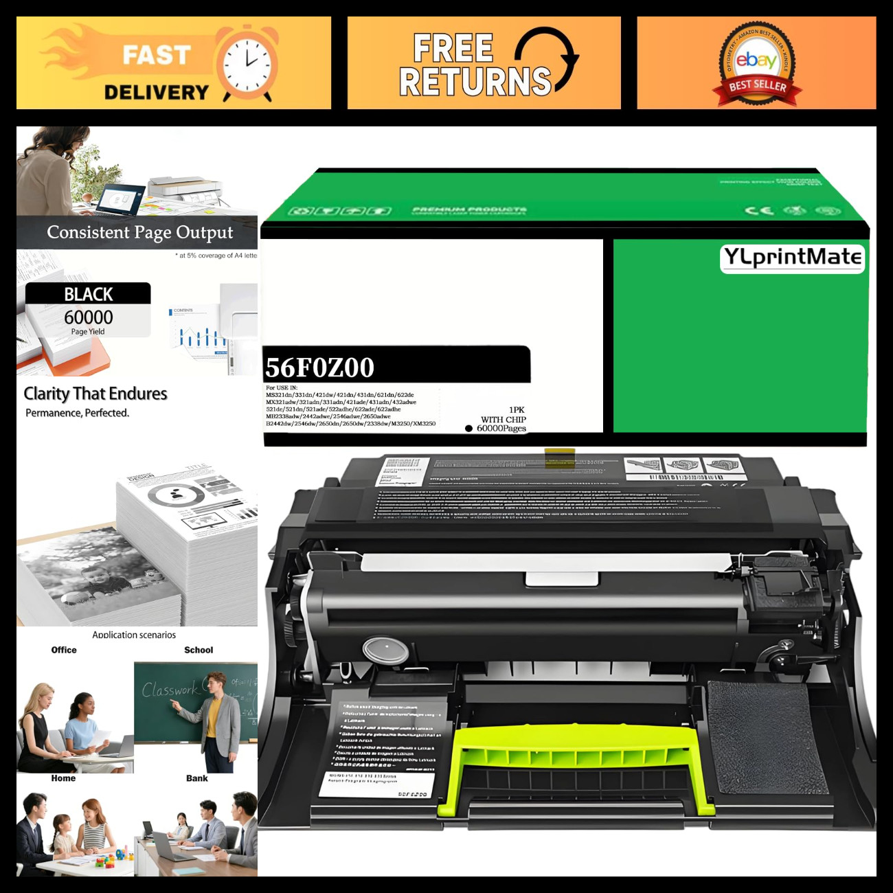 High Yield Black Imaging Unit Replacement for Lexmark MS321 MS421 MS521 MX321 MX