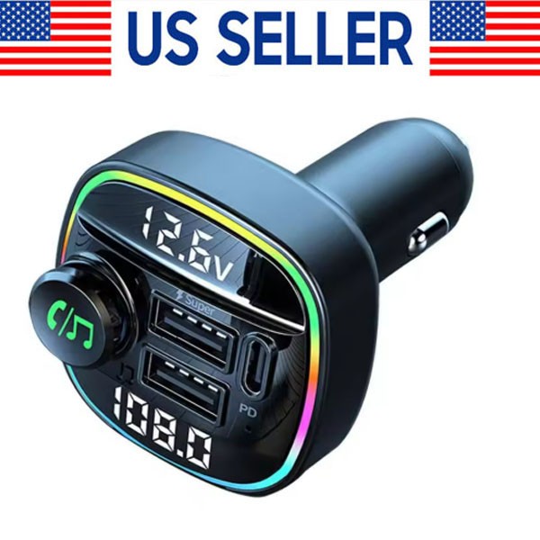 Bluetooth 5.0 Car FM Transmitter Adapter USB PD Charger AUX Hands LOT