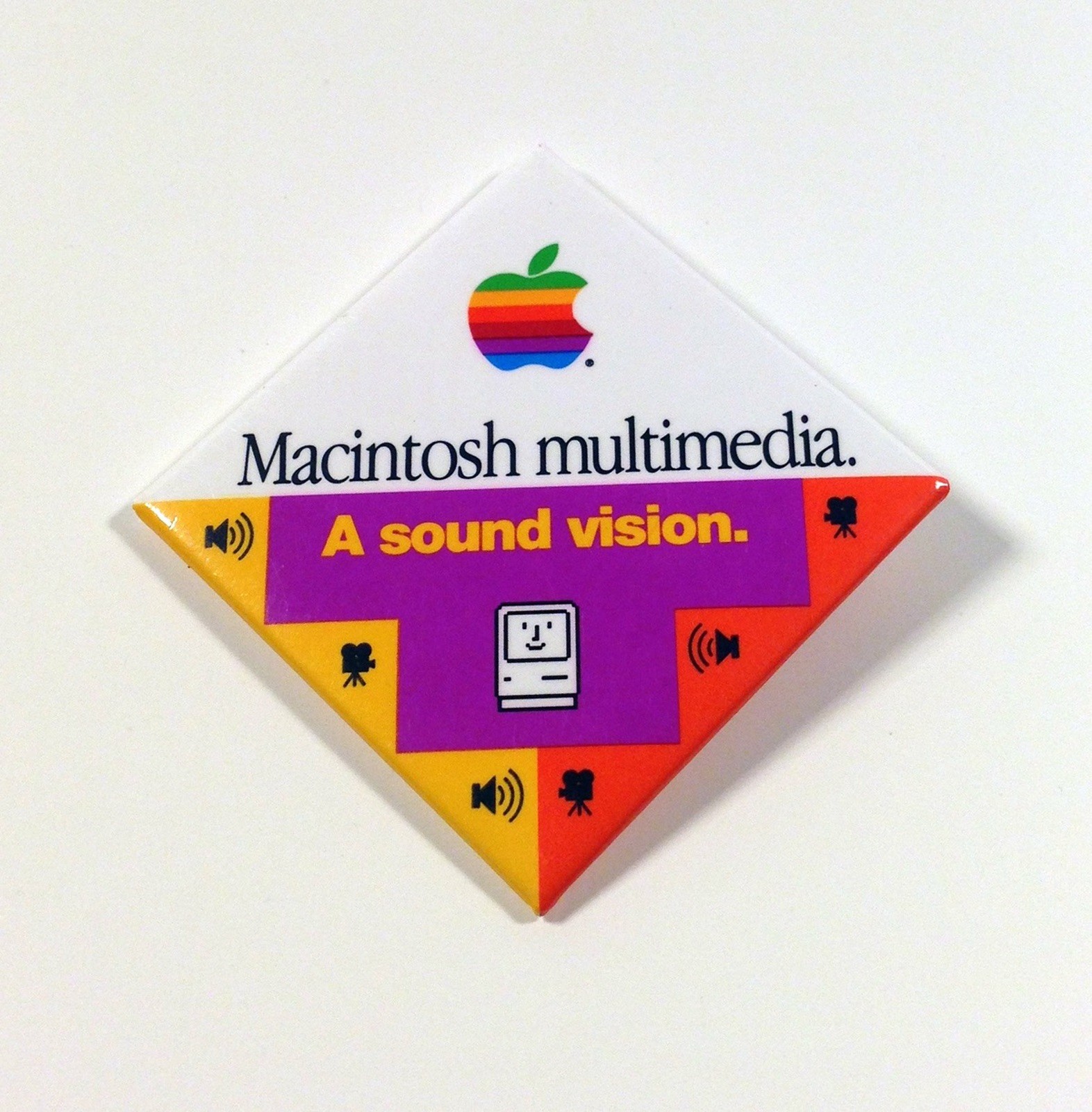 Vintage Apple Computer Macintosh Multimedia Sound Vision Pinback Button Badge