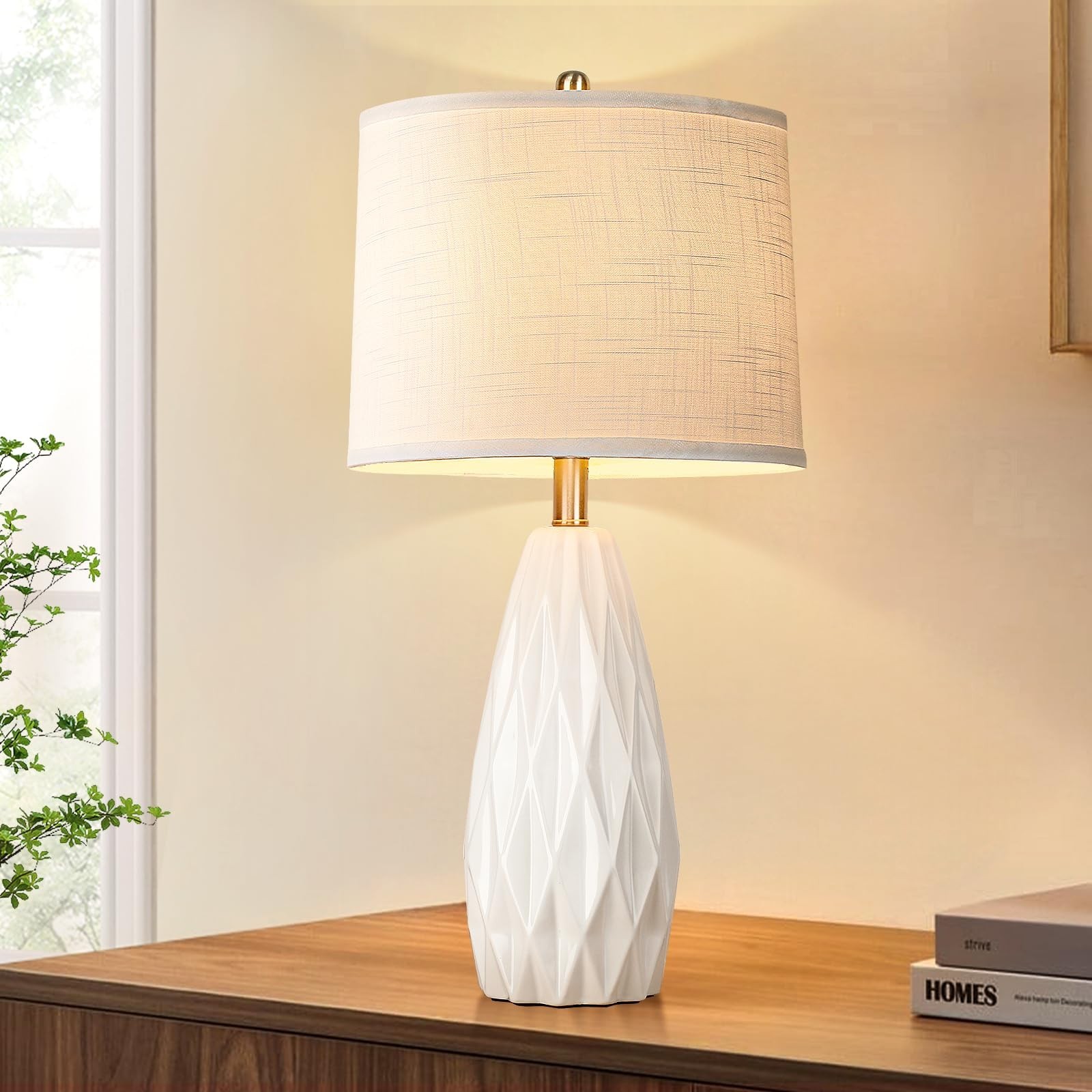 25'' Table Lamp White Table Lamps Modern Ceramic Lamps for Night Stand - Dimm...