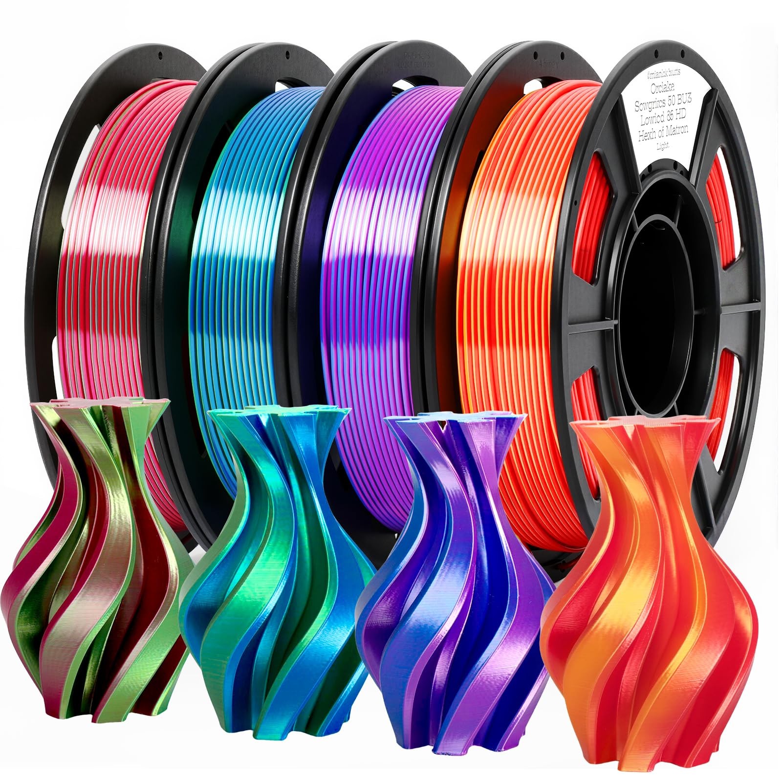 Epelay Silk PLA 3D Printer Filament Bundle, Dual Color, 4 x 250g