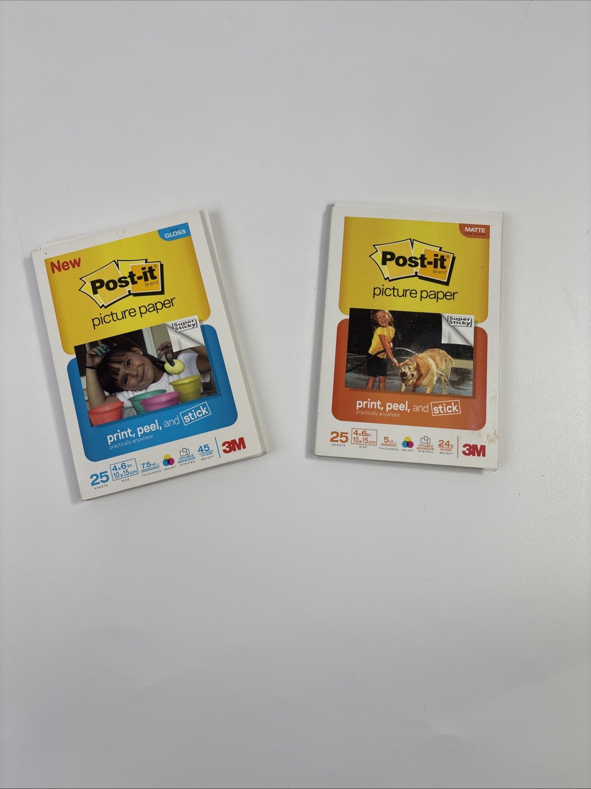 2-Post-It Picture Paper 24 Sheets Matte & 20 Gloss 4" x 6"  Print Peel Stick