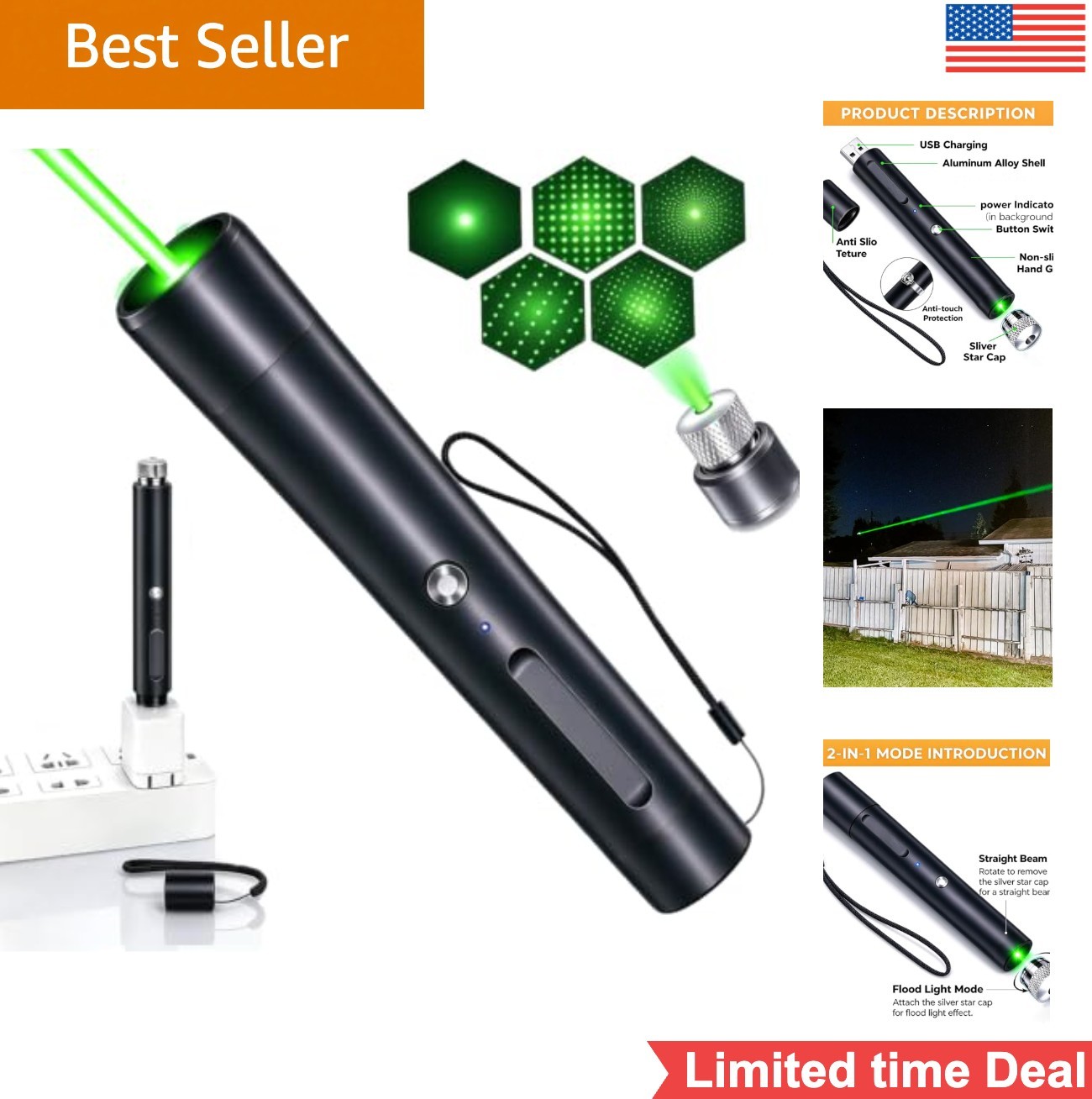 Rechargeable Green Presentation Light USB Plug-in Charging Aluminum Alloy
