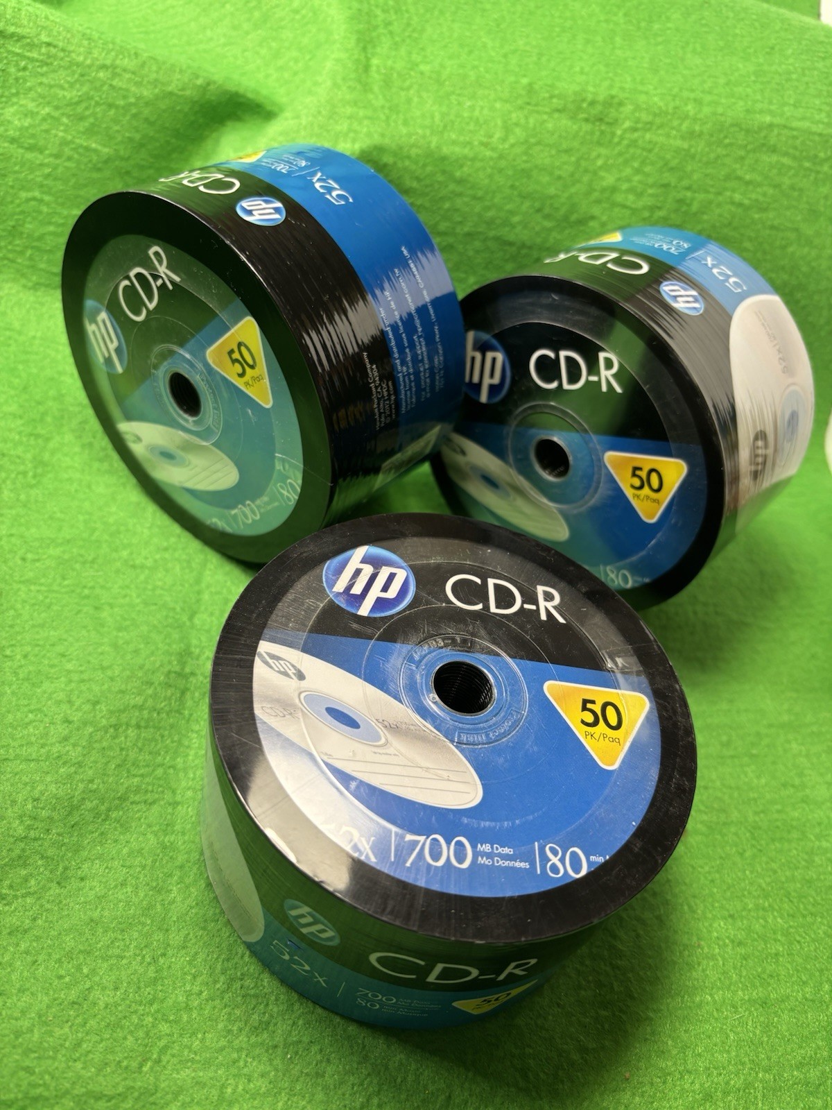 3x 50 HP Blank 52X CD-R CDR Branded Logo 700MB Media Disc 150 Total Discs