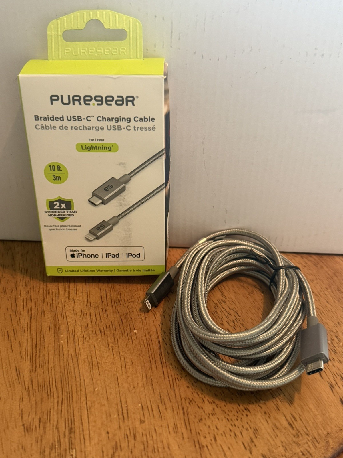 NIB PureGear Braided USB To Type C 10Ft - Black For IPhone IPad IPod