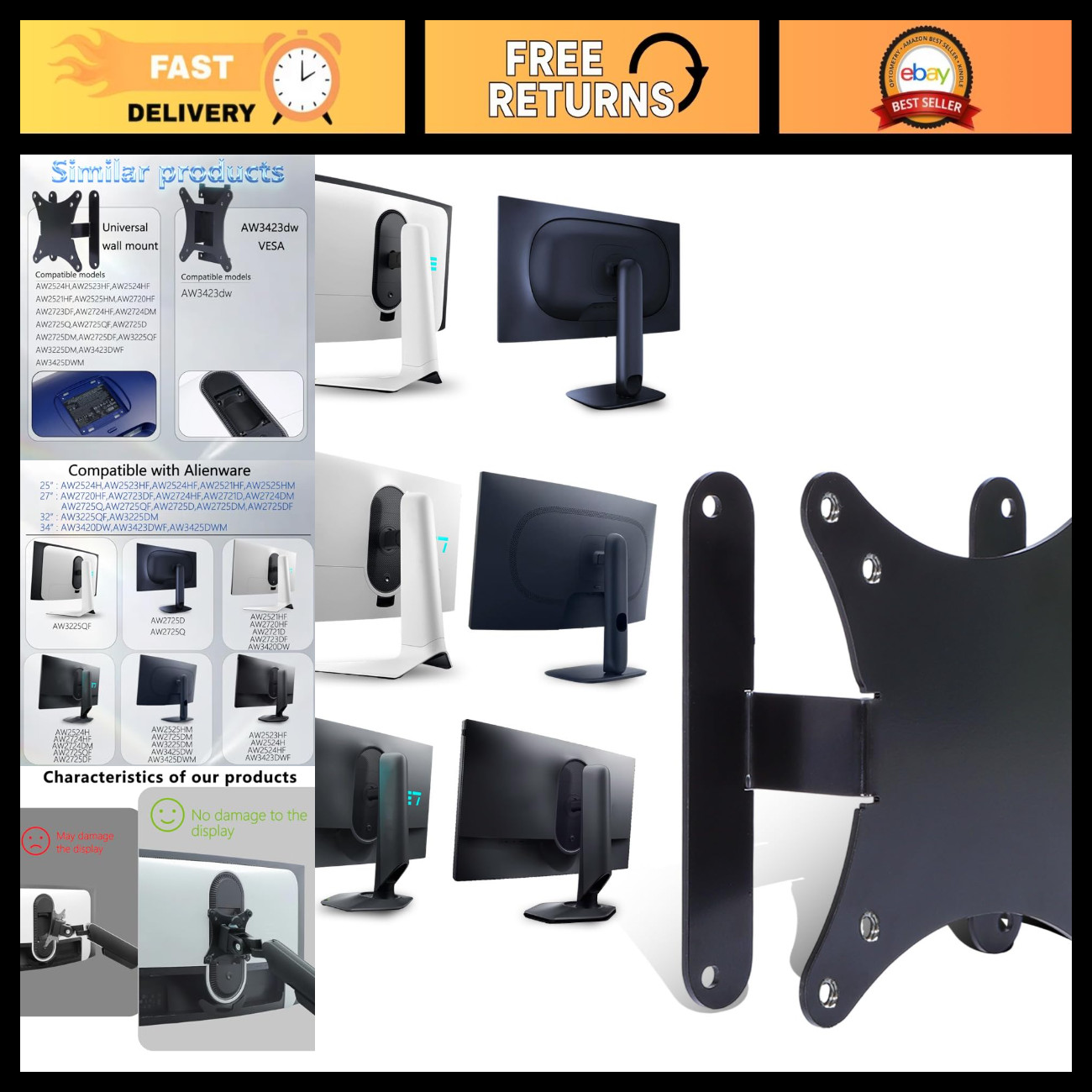 VESA Mount Adapter for 25" 27" 32" 34" Monitors - Universal Compatibility, Easy
