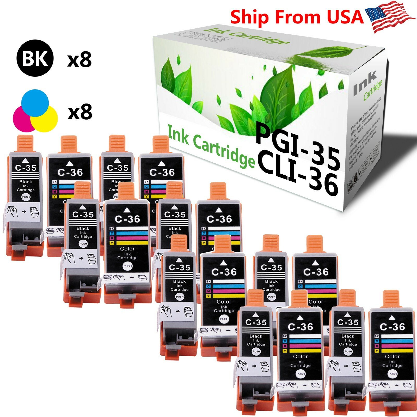 16 Pack PGI35 CLI36 Ink Cartridge for Canon PIXMA IP100 iP110