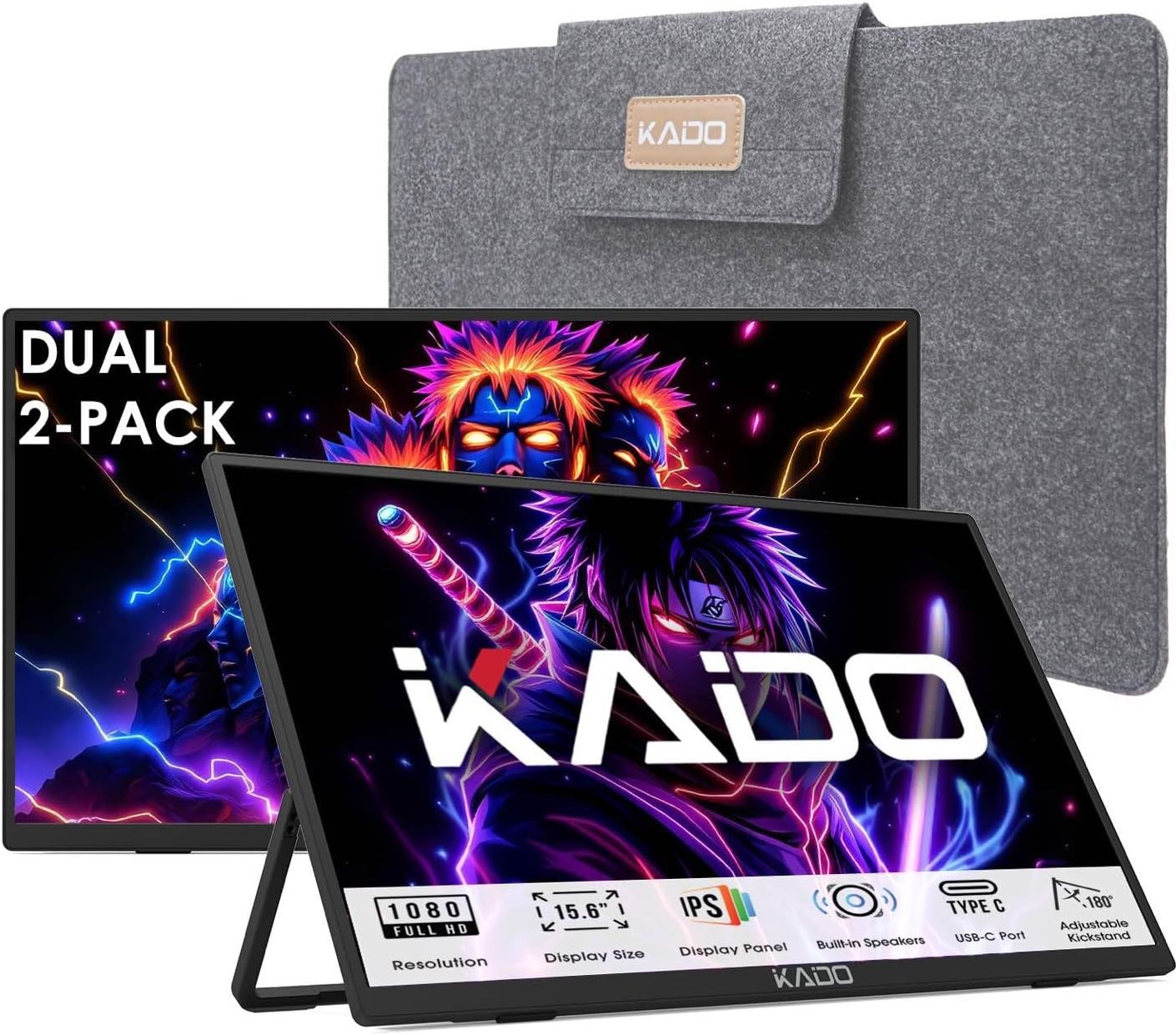 Kado Dual Portable Monitor 15.6 Inch USB-C HDMI Laptop Extender
