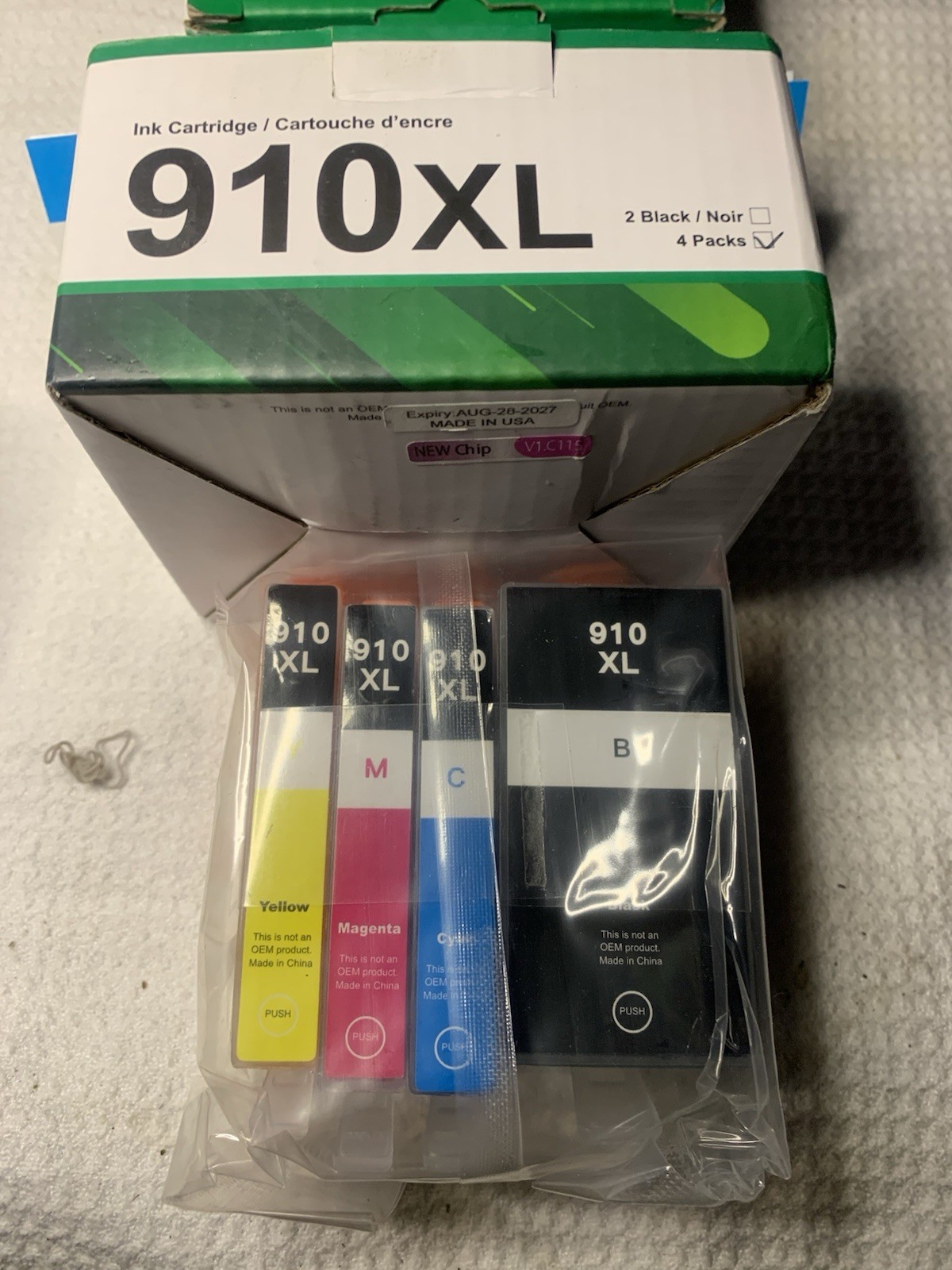 4-PACK 910XL BLACK & 910 COLOR INK CARTRIDGES For HP  Aug-28-/027 EXP