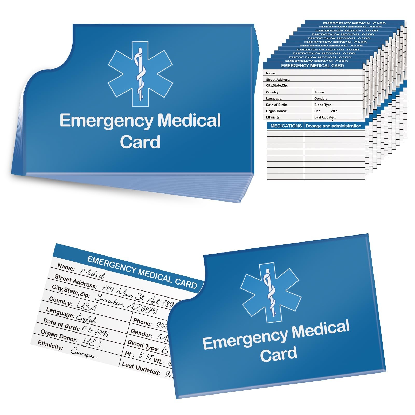 12 Pack Red Medical Condition and Emergency Contact Id Wallet Card Emergency Med