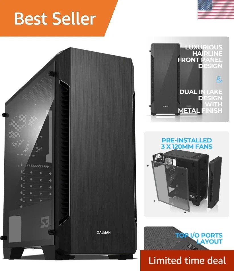 ATX Mid-Tower PC Case S3 - Full Acrylic Design & Pre-Installed Cooling Fans