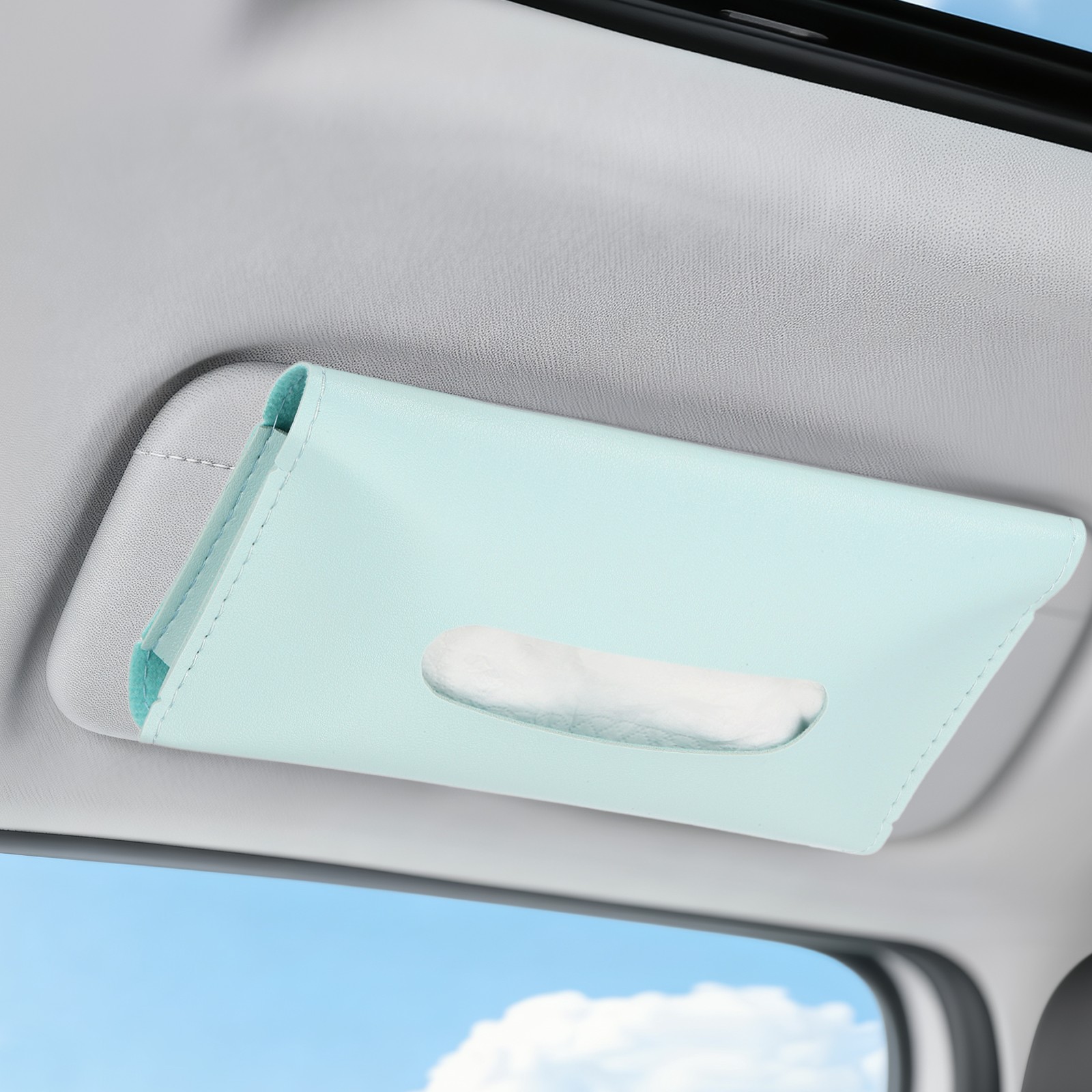 2pcs 6" Car Tissue Holder with Clips PU Leather Sun Visor Napkin Holder Blue