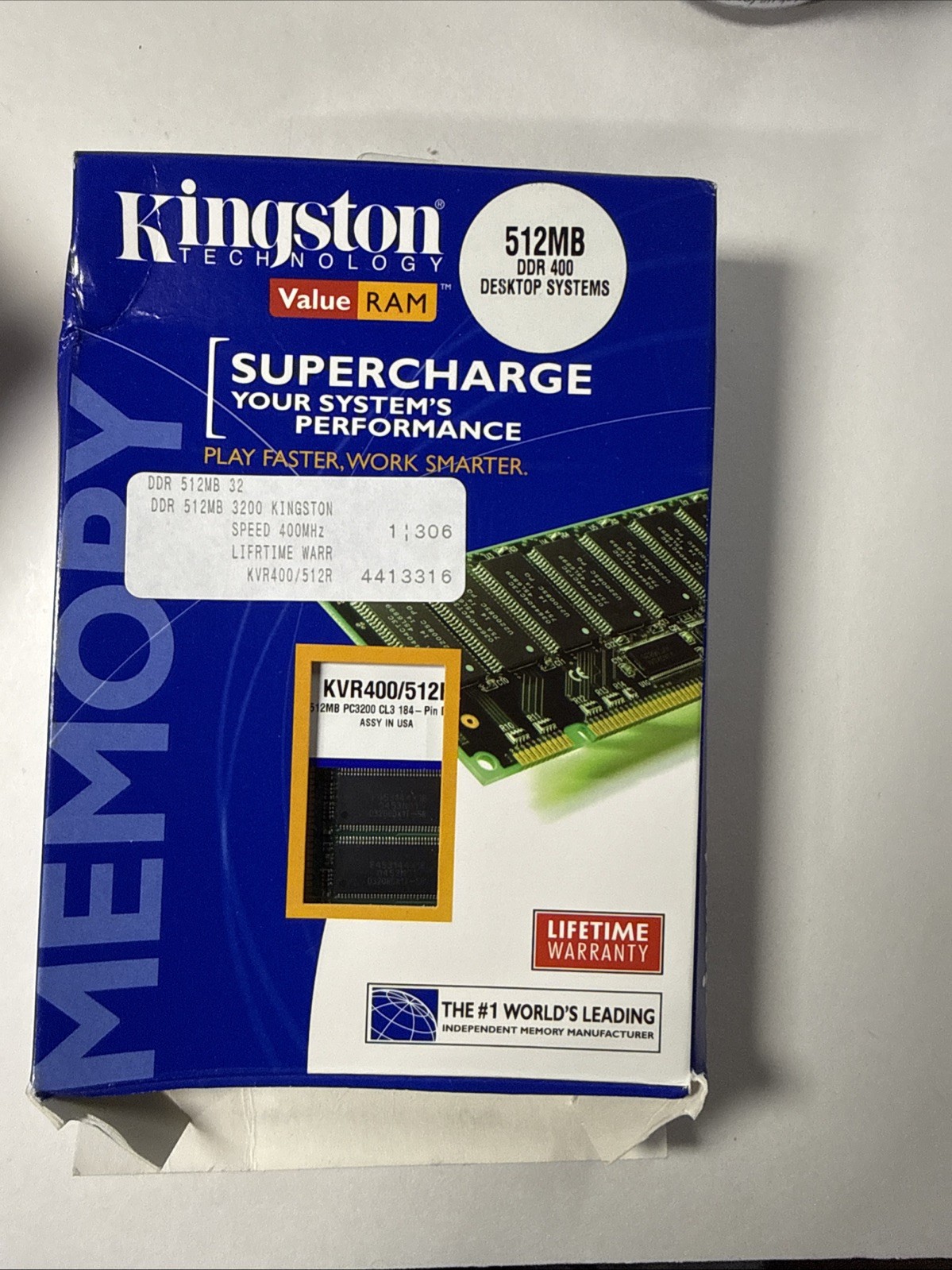Kingston Technology KVR400/512R PC3200 CL3 184 Pin Dimm Memory Sealed