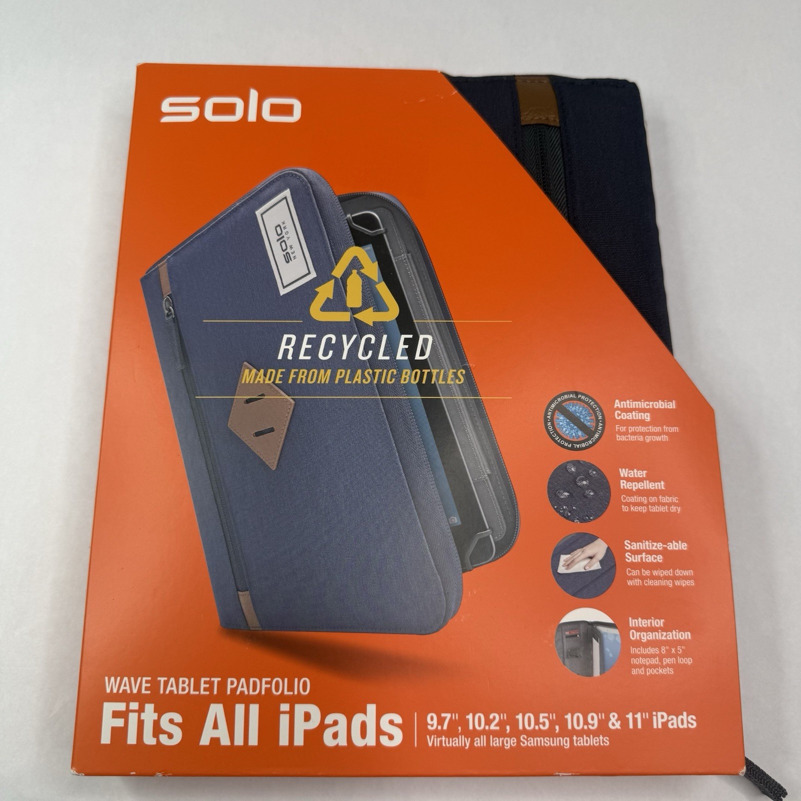 Solo New York Wave Tablet Padfolio For Tablets iPad Any Size Blue Recycled NEW