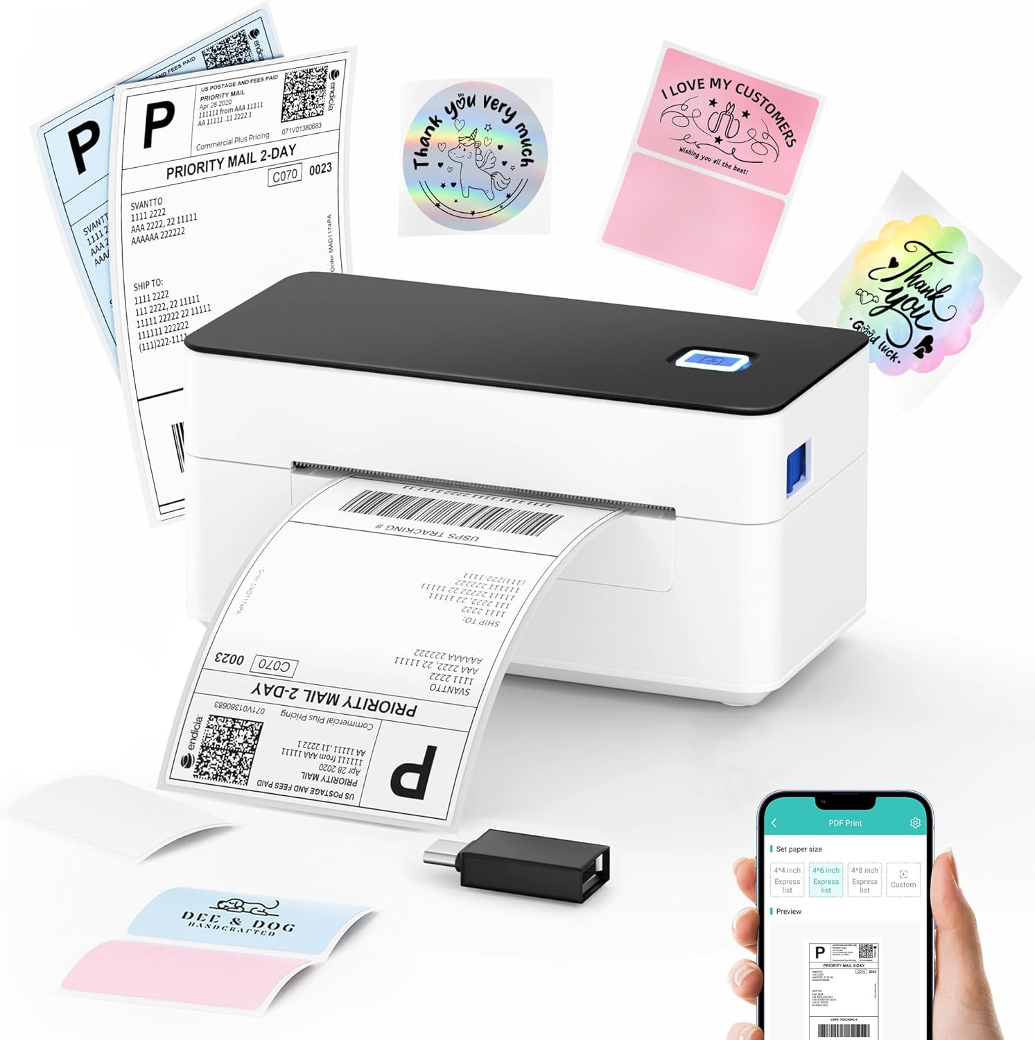 SVANTTO Bluetooth Shipping Label Printer 4X6, Wireless Thermal Label Maker