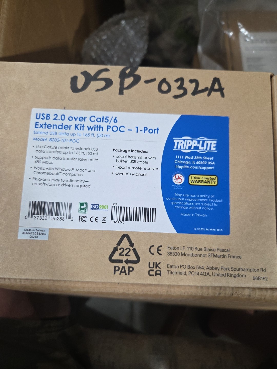 Tripp Lite USB over Cat5/Cat6 Extender Kit 1-Port with PoC USB 2.0 164 ft.