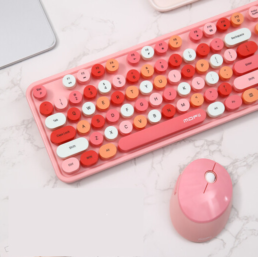 Mofii Wireless Retro Punk Keyboard Mouse 100005798161 - SWEET PINK