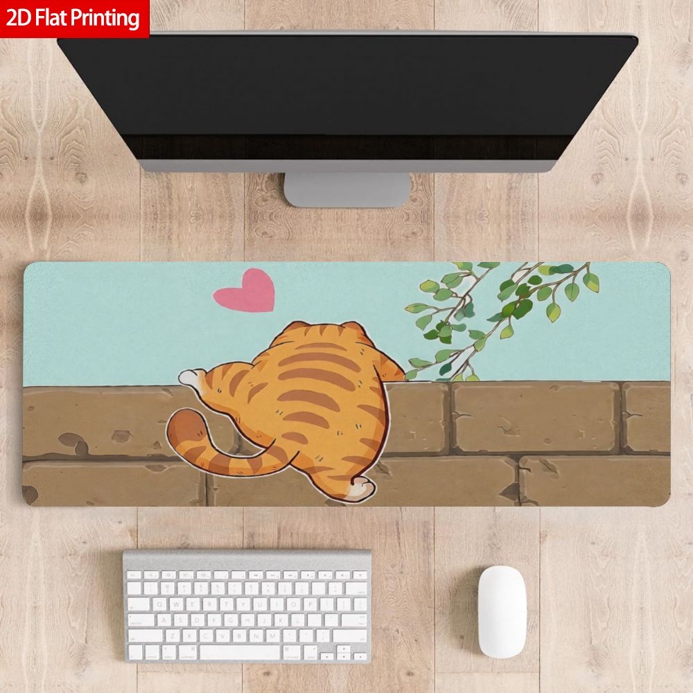 2D Falt Rubber Desk Mat Animal Print Cat Lovers Cute Desk Pad Kitty Mouse Pad