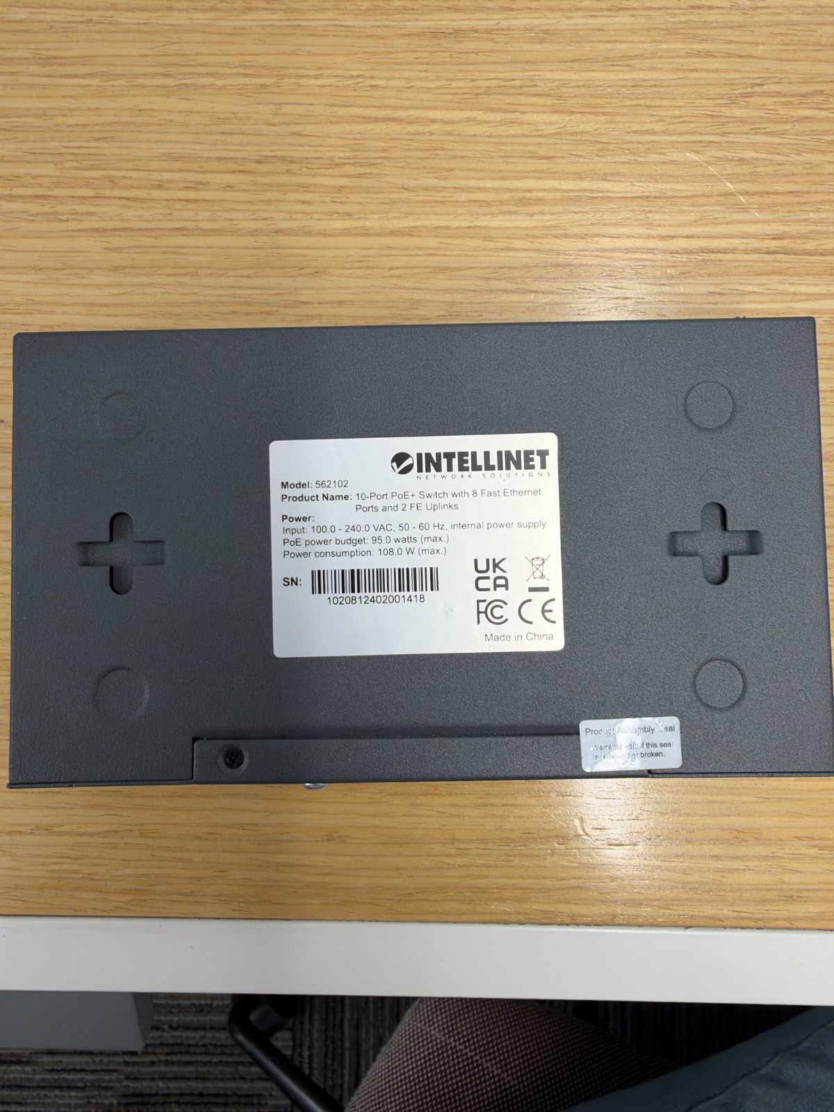 Intellinet 10-Port PoE+ Switch with 8 Fast Ethernet Ports and 2 FE Uplinks