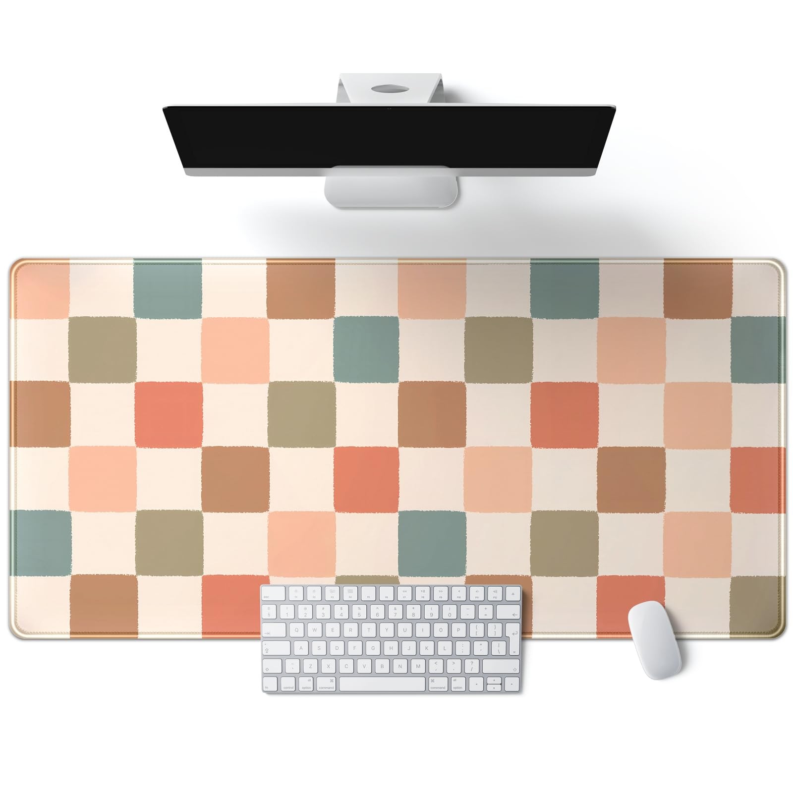 Boho Checker Desk Mat Beige Checkerboard Pad Large Aesthetic Desk Pad Extende...