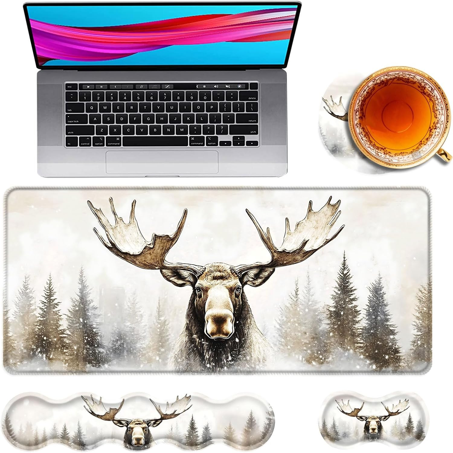 Large Mouse Pad and Keyboard Wrist Rest, Desk Pad for Keyboard and Mouse, 4-In-1