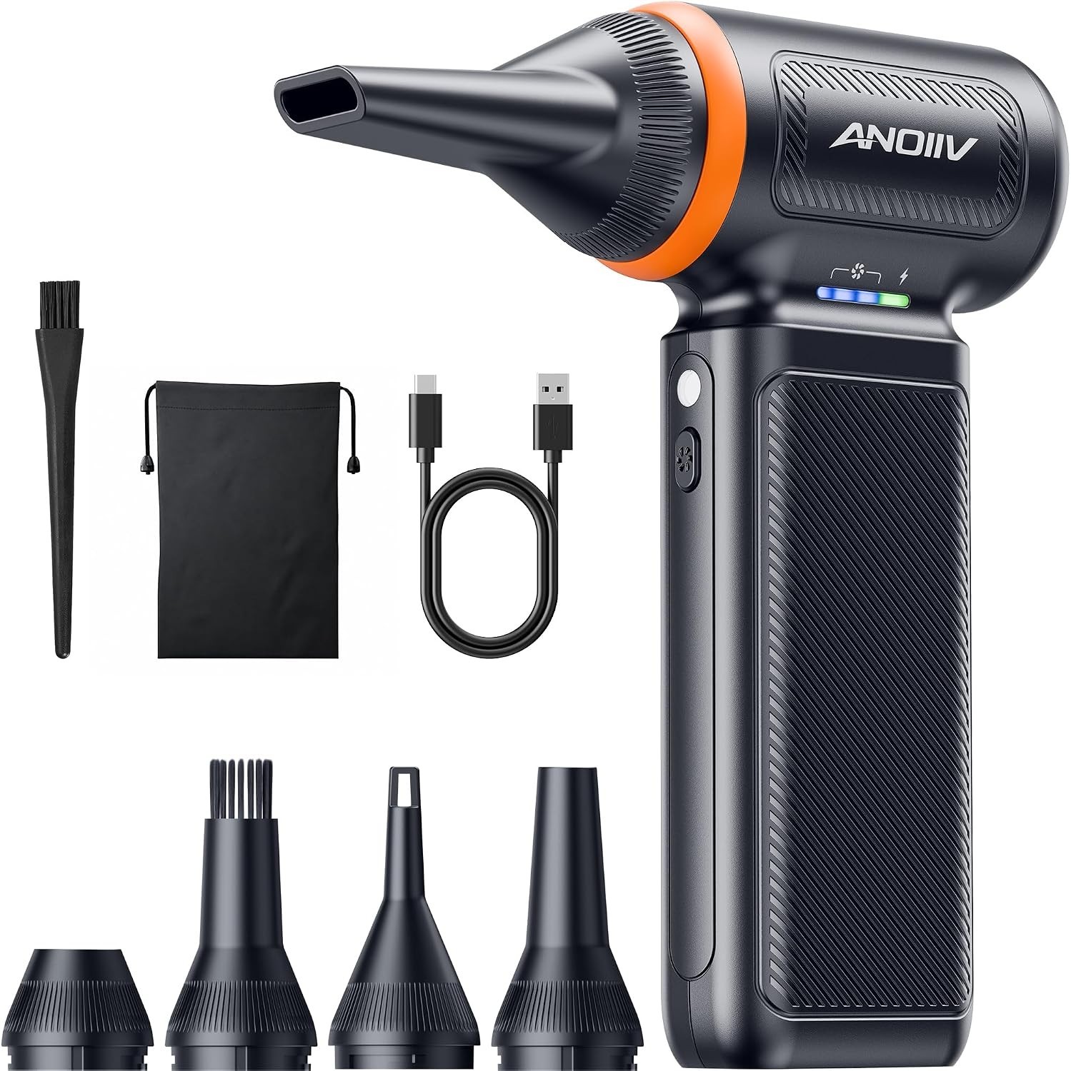 Compressed Air Duster, 130,000RPM, 3-Gear Adjustable, Black/Orange