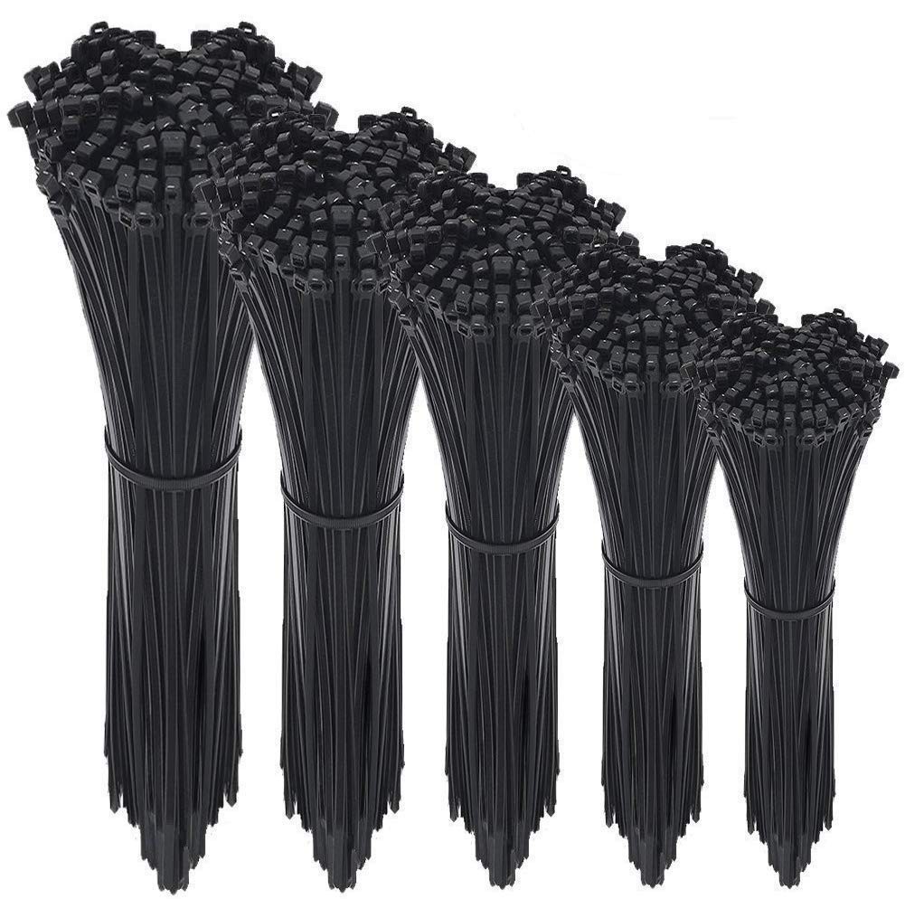 NewMainOne Cable Zip Ties,500 Packs Self-Locking 4+6+8+10+12-Inch Width Black 