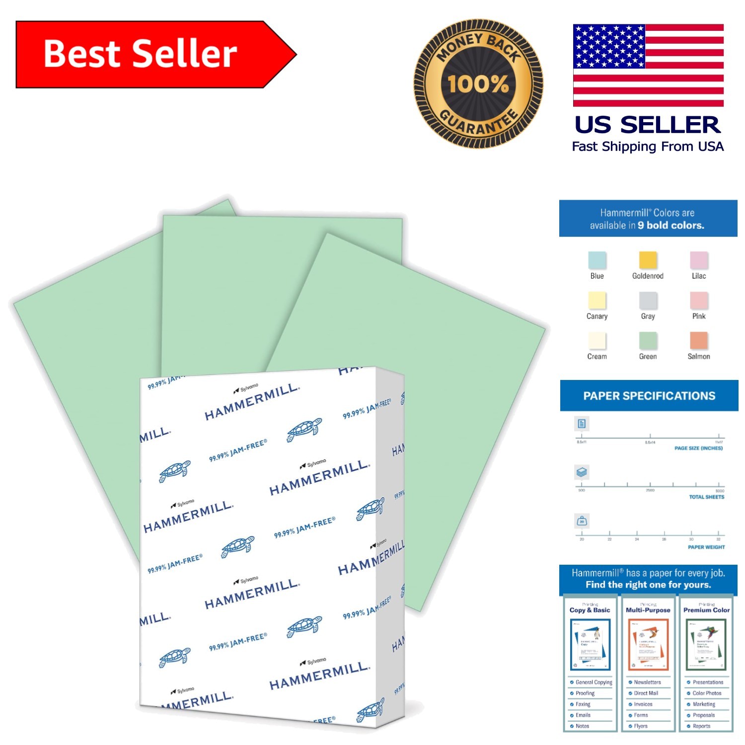 Eco-Conscious 20 lb Green Printer Paper - 500 Sheets, Smooth for Quality Prints