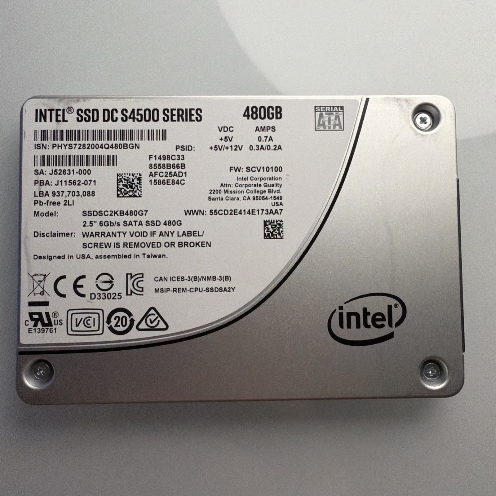 Intel SSD Series S4500 480GB SSDSC2KB480G7 480gb 2.5 SATA3 6Gbp TLC NAND ~44-59%