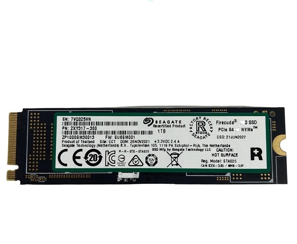 Seagate FireCuda SSD 1TB PCIe Gen4x4 NV Me, Recertified, ZP1000GM30013