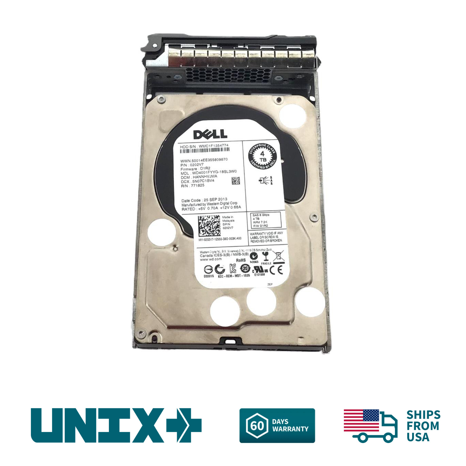 Dell 202V7 4TB SAS 3.5" 6Gbps 7.2K RPM Enterprise Drive w/ Caddy for Dell Server