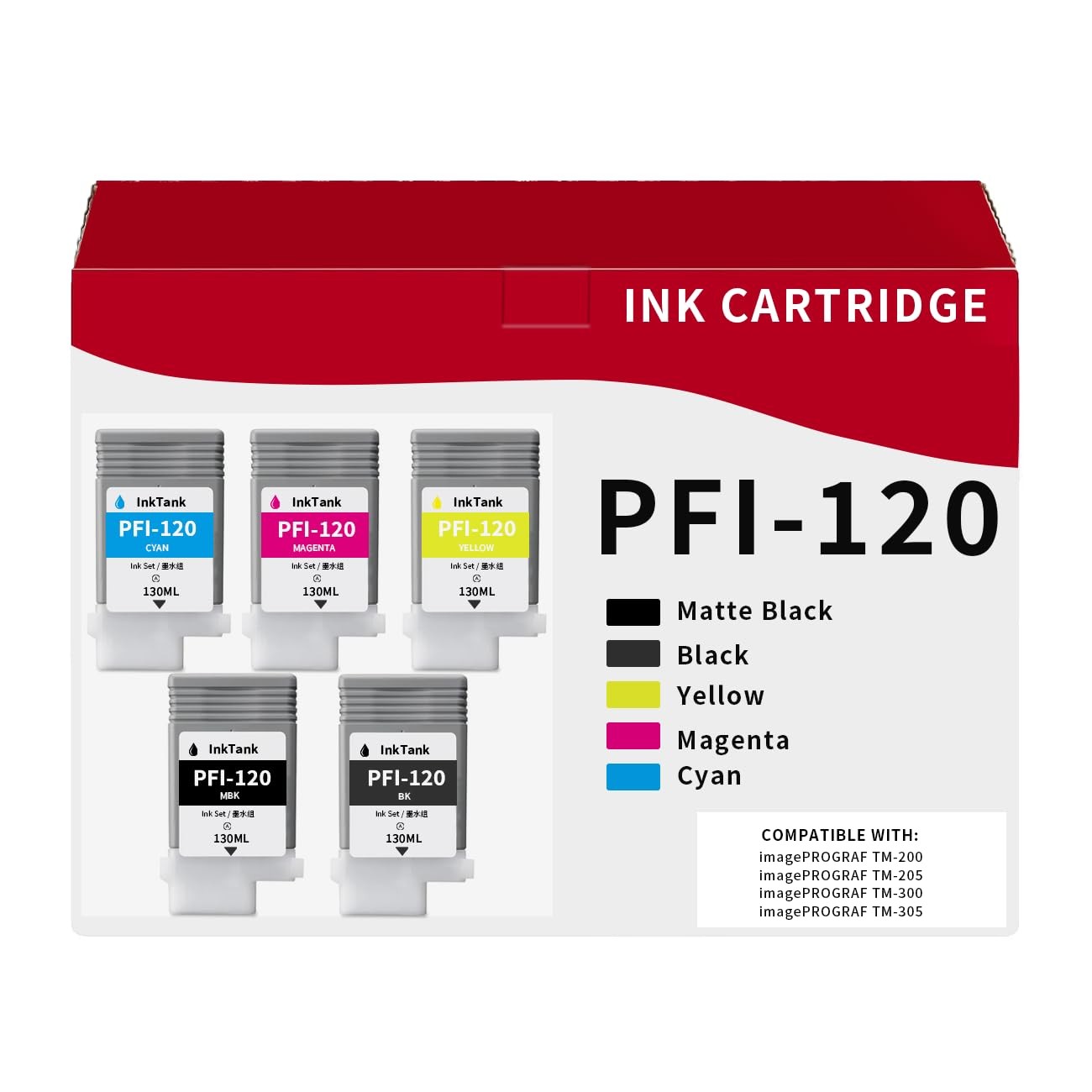 ** NEW Canon PFI-120 Ink | PFI120 | (2) Black / (3) Color | Compatible | 5-Pack